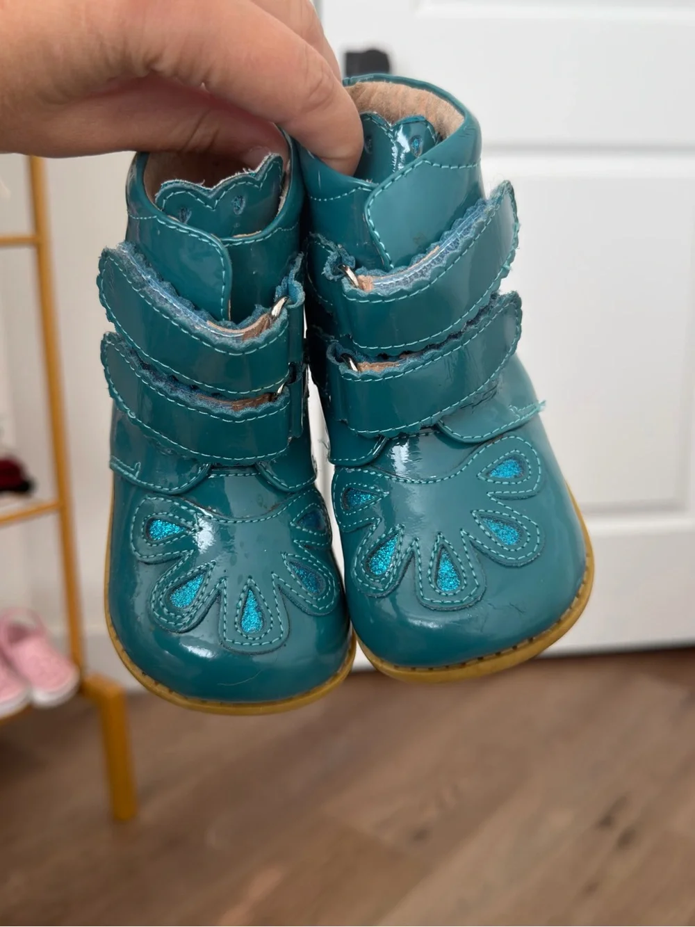Livie & Luca Teal Patent Leather Ankle Boots Double Straps Size 6c Toddler Girl